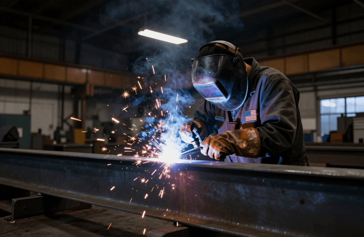 American welder fabricating Powernetics steel